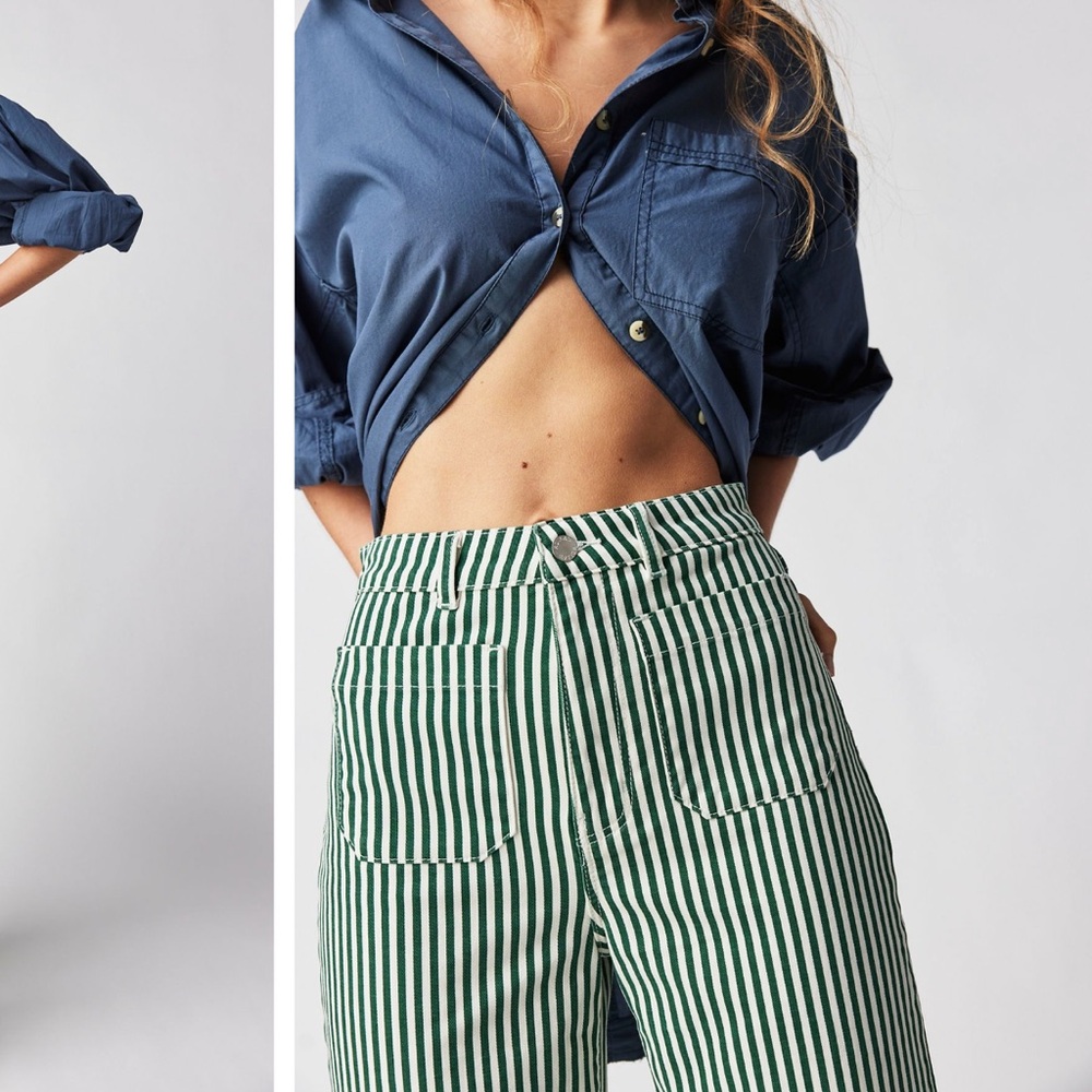 ROLLA'S Forest Green Striped Wide-Leg Trousers - Picture 5 of 9